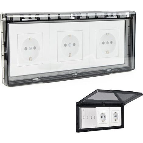 Presa elettrica con coperchio e interruttore, copertura impermeabile per uso esterno, con 3 prese, tipo di alloggiamento 86, per bagni, soggiorni, ecc. (1/4)