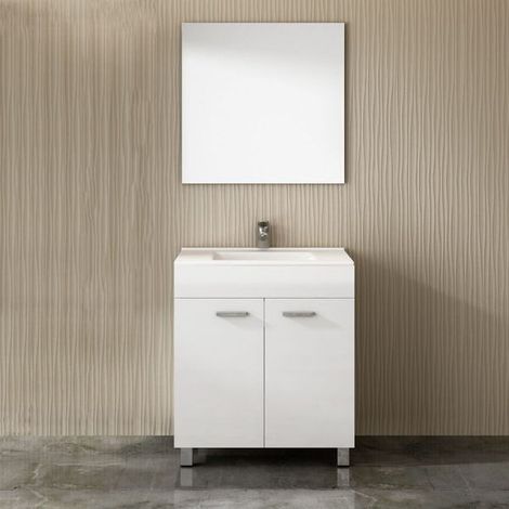 Set Badmöbel Waschbecken EKO mit Keramik Waschtisch und Spiegel Weiß - 60cm (1/2)