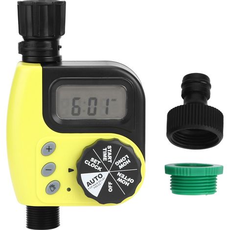 Programmateur d'arrosage automatique Écran LCD large Programmation flexible Vanne électromagnétique ABS jaune pour jardin (1/5)