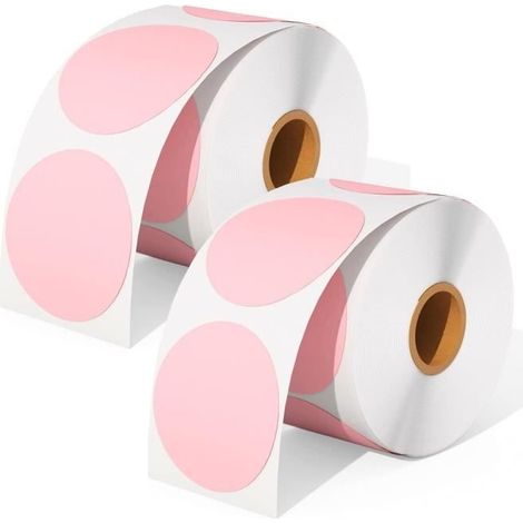Lot de deux étiquettes thermiques rondes roses 1200, étiquettes autocollantes rondes de 2 x 2 pouces, étiquettes d'expédition (1/4)