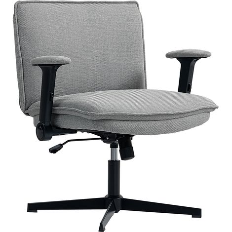 Chaise de bureau avec accoudoirs relevables, chaise de bureau large aspect lin, réglable en hauteur, piètement en acier, grise