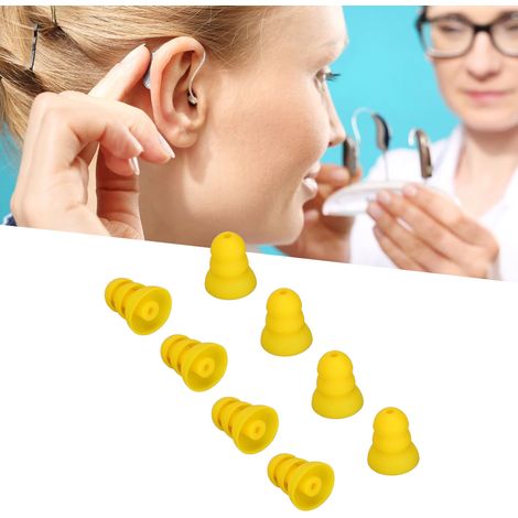 8 pièces Dômes d'Embout d'Aide Auditive en Silicone Souple 3 Couches pour Appareils Auditifs BTE ITE de Poche Jaunes (1/5)
