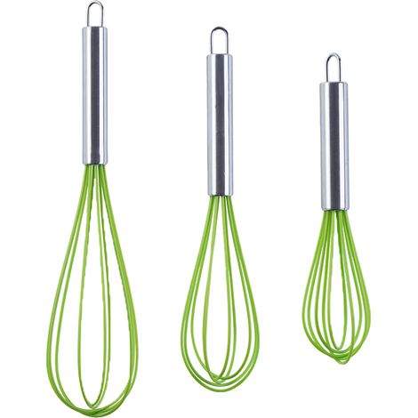 Fouet - Acier Inoxydable Et Silicone Alimentaire - Lot De 3 Tailles Différentes - Pour Mélanger Pâte À Crêpes Sauce Omelette Vinaigrette - 3 Pièces (1/5)