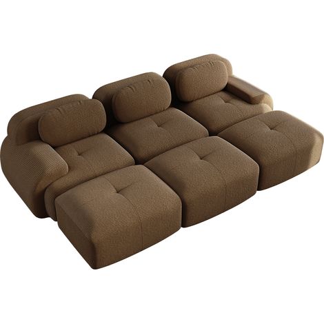 Canapé modulaire 3 places avec 3 poufs en tissu velours côtelé marron, sans cadre, sans montage (1/5)