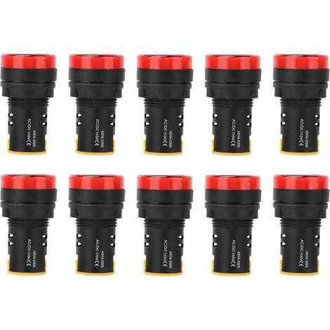 Green Mobility-10Pcs LED Voyant d'Alimentation, Rouge+Bleu+Jaune+Vert Lumière, Montage sur Panneau Encastré PC Coque Ignifuge 22mm 110V AD16-22D/S(Rouge) (1/5)