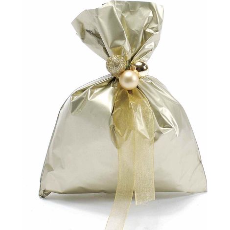 Sachet cadeau métallisé champagne mat, idéal pour emballages cadeaux, lot de 100, 15 x H. 20 cm