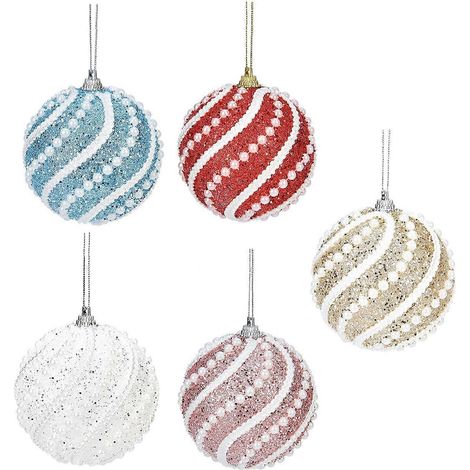5er-Set bunte Pailletten-Perlenkugeln als Weihnachtsbaumschmuck und Geschenkdekoration