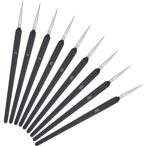 Détail Pinceau Aquarelle 9 Pcs Pinceau Fin Aquarelle Pinceau Acrylique 000,00,0, pour Huile Aquarelle Gouache Nail Art à l'Échelle de Modèle Miniature Figurine Dessin au Trait (1/5)