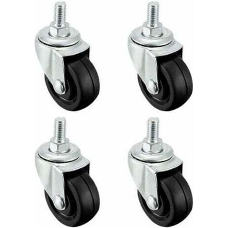 Lot de 4 roues en caoutchouc de 40 mm avec tige filetée M8, (1/4)