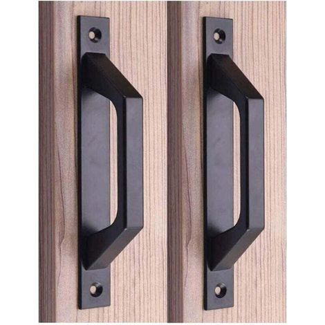 Poignée en bois 19.6cm de traction de porte de porte de grange de poignée de porte de porte coulissante en acier au carbone (D black) (1/4)