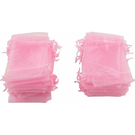 Lot de 100 sachets en organza transparents 10 x 15 cm avec cordon de serrage, pochettes à bijoux portables en maille rose pour mariage