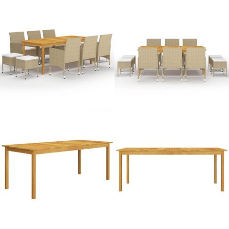 Set Mobili da Pranzo per Giardino 11 pz Beige - Tavolo da pranzo in legno - Sedie da giardino
