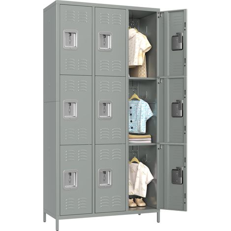 AOBABO Schließfachschrank mit 9 Fächern Stahl, Metallkleiderschrank, 183×90×40 cm, Hellgrau