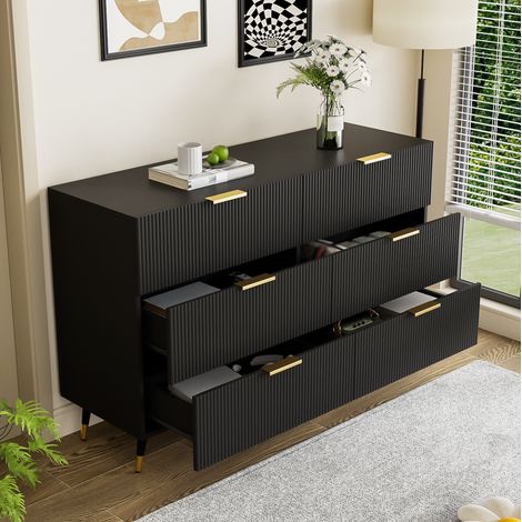 buffet commode rangement 6 tiroirs 120 cm salon noir OKMYHOME (1/5)