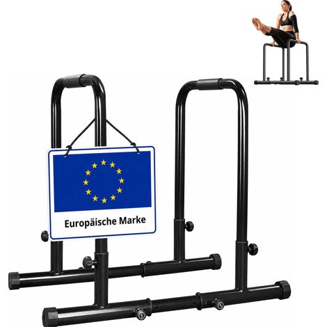 Relaxdays Barre per dip regolabili, fino a 150 kg, impugnature antiscivolo, calistenia, acciaio, nero (1/5)