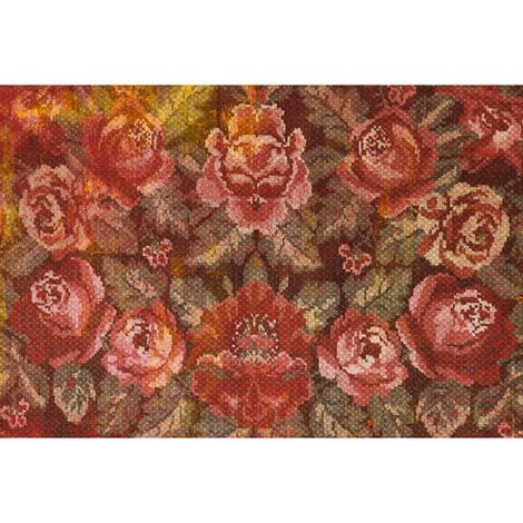 Papier peint panoramique floral effet textile Tapisserie panoramique salon motif rose Papier peint panoramique fleuri vert & rose pour chambre (1/3)