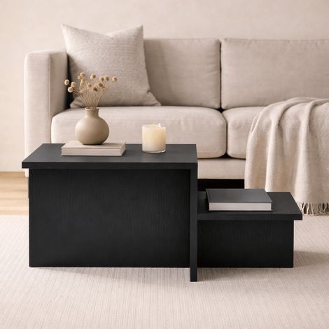 Couchtisch Schwarzes Melamin – 80 x 40 cm – Eterna (1/5)