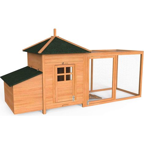 Vounot – Poulailler en bois 190x100x55cm pour 2 poules naines – Toit bitumé imperméable – Tiroir à déjections amovible – Rampe d'accès et perchoirs