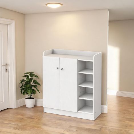 Meuble à chaussures blanc en bois avec 2 portes et 4 étagères (1/5)