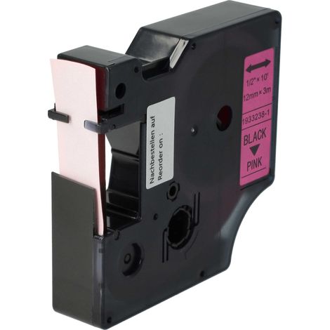 vhbw Label Tape compatible with Dymo 5000, 2000, 5500, 4500, 3500 Label Printer 3m x 12 mm, Black on Luminous Pink