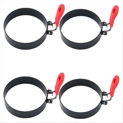 Lot de 4 pièces 3.5 pouces œuf rings lot avec silicone poignée, rond moule pour english muffins, pancake moule (1/5)