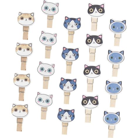 Set mit 20 Katzen-Fotoclips aus Holz für Poster, dekorative Fotohalter