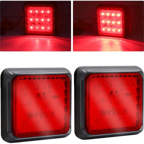 Lot de 2 feux arrière à LED pour remorque, feu stop arrière, 16 LED carrées, feux de freinage, clignotants, feux de circulation 24 V pour camion, remorque, caravane, camion, tracteur (rouge) (1/5)