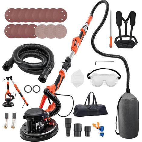Ponceuse Girafe 1150 W Ponceuse Mur et Plafond avec Aspirateur pour Plaques Plâtre Cloisons Sèches Plaquiste, 800-1700 tr/min, Éclairage LED, Poignée Télescopique Pliable, 15 Disques de Ponçage (1/5)