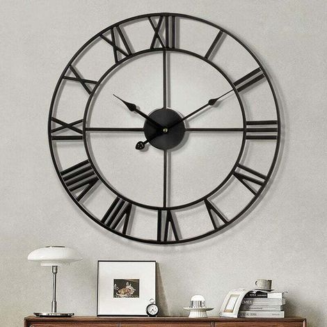 Grande horloge murale �� chiffres romains modernes, silencieuse, ronde, en m��tal, pour salon, cuisine, chambre, style vintage, pour jardin, d��coration, couleur noire, 40 cm