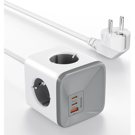 Rallonge Multiprise USB C et 4 Sortie AC et 3 Ports USB, Prise Multiple 4000W 16A, Parafoudre Surtension, 4 Prises, 2 Type-C, Rallonge Electrique 2M pour Maison, Bureau, Blanc (1/5)