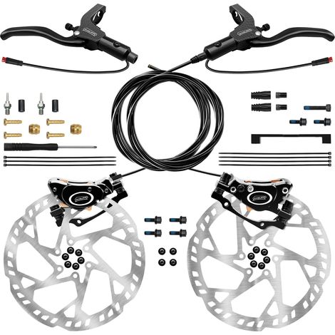 Kit de Freins à disques hydrauliques pour 4 Pistons/2 Pistons, 2 Broches/3 Broches Pré-rempli d'huile minérale, Avant et arrière, 180mm 2.3mm Rotors épais (1/5)