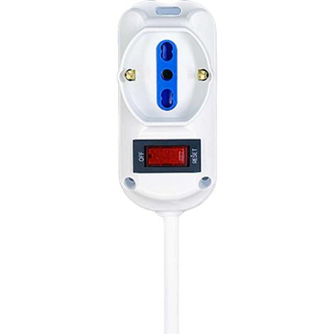 Multipresa Ciabatta Elettrica a 3 Posti 2 Prese 10A/16A + 1 Presa 10A/16A Bipasso Schuko con Interruttore e Spina 10A Cavo 1.5m Bianco