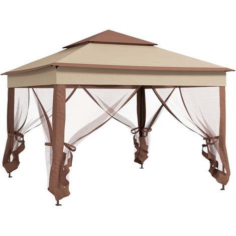 3 x 3(m) Pop Up Gazebo, Double-roof Garden Tent with Netting and Carry Bag, Party Event Shelter for Outdoor Patio, Khaki