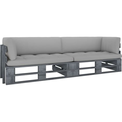 2-Sitzer-Palettensofa mit Kissen Grau Imprägniertes Kiefernholz