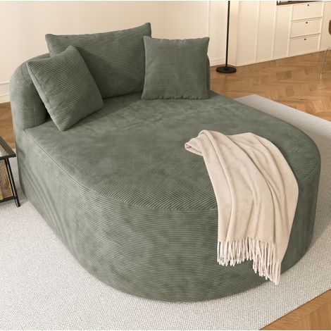 Poltrona relax ovale 170/112,5/83 cm in velluto a coste verde, senza montaggio (1/5)