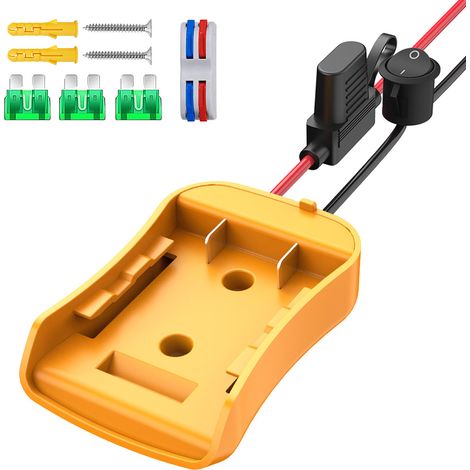Power Wheel Adapter for Dewalt 20V Battery with Fuse, Switch and Wire Connector, Power Connector for RC Cars, Robots, RC Trucks, DIY, DCB205, DCB206, DCB200 (1/5)