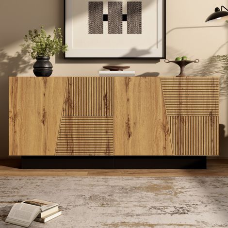 Buffet et enfilade moderne-Grand rangement-Design géométrique-Étagère réglable-Pour salon et entrée-160x40x72cm (1/5)
