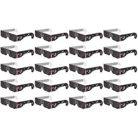 Lot de 20 lunettes d'éclipse solaire avec filtre anti-lumière nocive, monture en papier, certifiées ISO 12312-2. Protection optimale contre la lumière nocive. (1/5)
