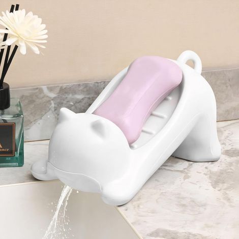 Selbstentleerende Seifenschale, Seifenstückbehälter aus Kunststoff mit Abflusslöchern, attraktiver Seifenschutz für Bad, Dusche, Küche (weiß) (1/4)