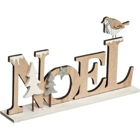 Mot Noël à Poser "Marron Glacé" 22cm Beige & Blanc