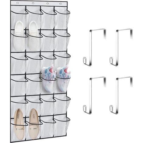 NOLUXA Rangement Chaussures Suspendu avec 24 Poches, Range Chaussures à Suspendre sur la Porte, Sac de Rangement Suspendu (Blanc) (1/5)