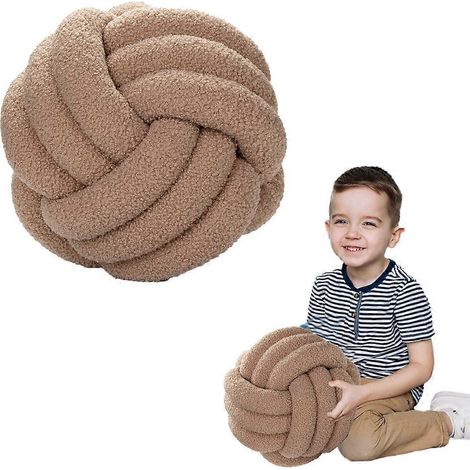 Coussin noué tissé à la main, coussin roulé en cachemire d'agneau, coussin de canapé, coussin boule pour salon - Kaki (1/5)