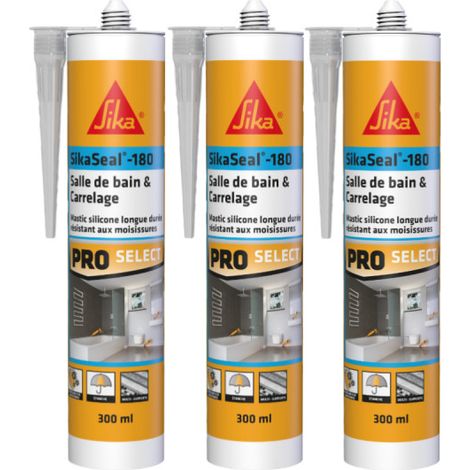 3er-Set Silikon-Dichtstoffe SIKA Sikaseal-180 Bad &amp Fliesen - Transparent - 300ml