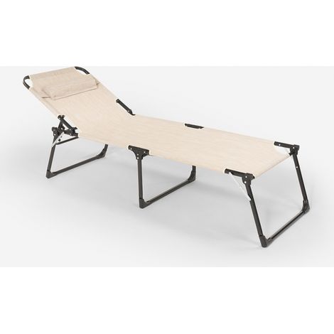 Transat de plage pliant bain de soleil en aluminium Mauritius - Beige (1/5)