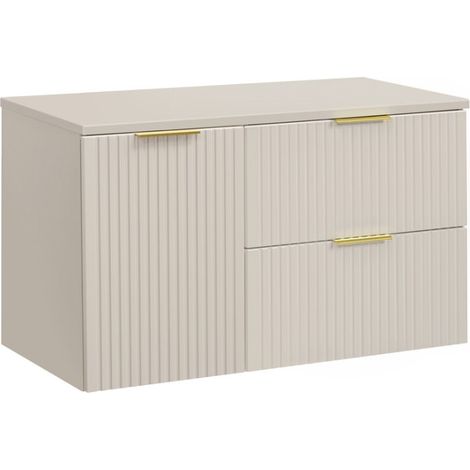 Set da bagno NOXERA 100 cm – Marrone congo – piano per lavabo + 2 cassetti + 1 cesto per la biancheria