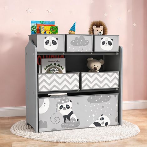 Meuble de rangement pour enfants avec 6 paniers en tissu gris (1/5)