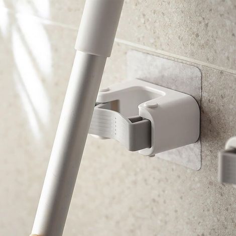 Support à balai avec pinces à ressort pour cuisine et salle de bain avec serpillère et fabriqué à partir de caoutchouc, ce qui le rend pratique pour le rangement (A) (1/5)