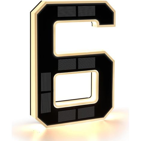Numéro de Maison Lumineux (6 Noir, 23cm) Numero de Maison Exterieur Solaire Illuminé pour Extérieur, Numero Porte, Plaque de Numéro de Maison Illuminée Solaire (1/5)