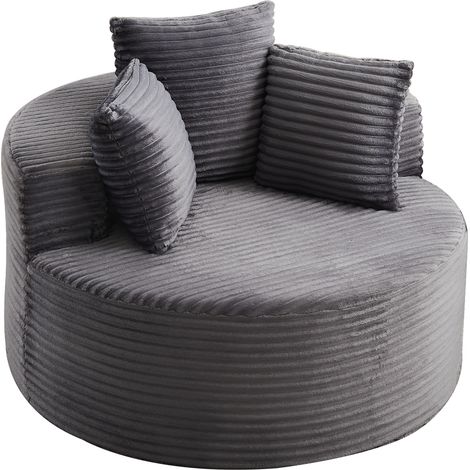 Fauteuil lounge rond en velours côtelé avec trois coussins, diamètre 110 cm, design minimaliste (1/5)