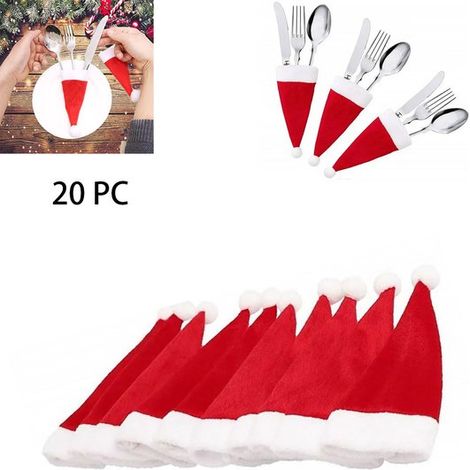 Portaposate da 20 pezzi a forma di cappello di Babbo Natale. Cappello portaposate decorativo. Portaposate natalizio. Cappello porta caramelle. Bottiglia di vino. (1/5)